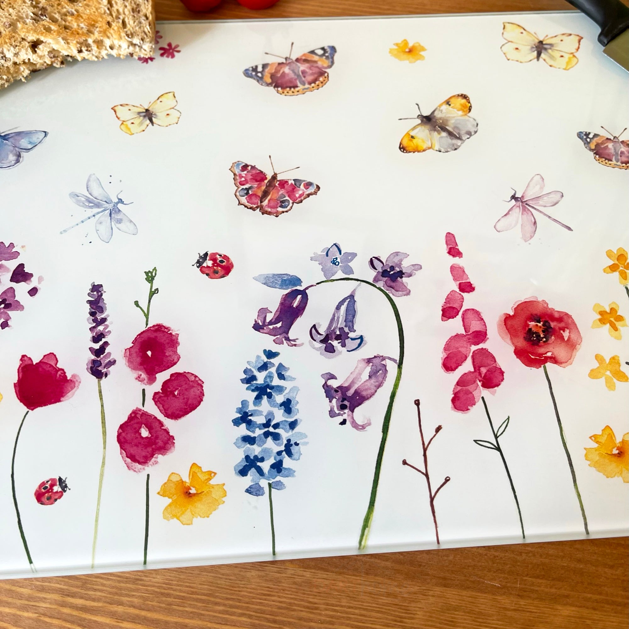 Butterfly Garden Glass Chopping Board