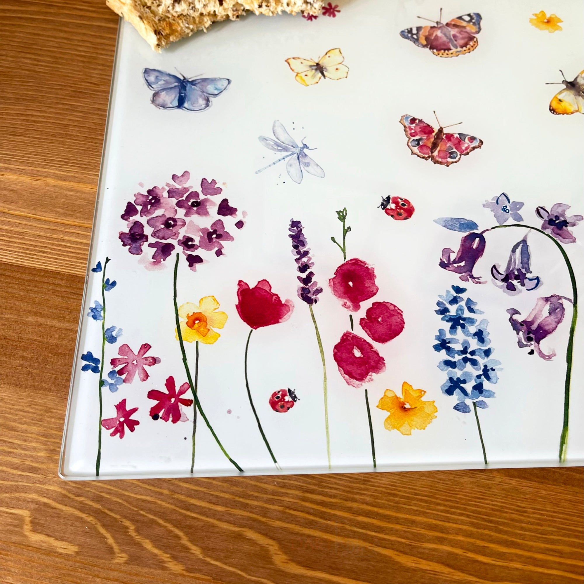 Butterfly Garden Glass Chopping Board