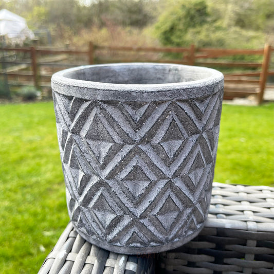 Grey Stone Geometric Plant Pot Holder