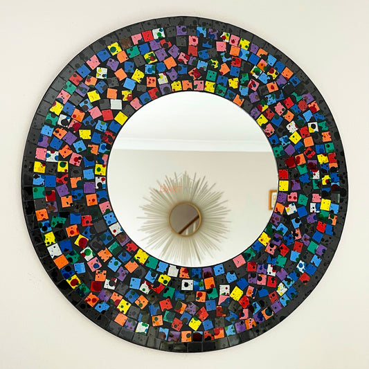 Handmade Rainbow Paint Splatter Mosaic Wall Mirror 40cm