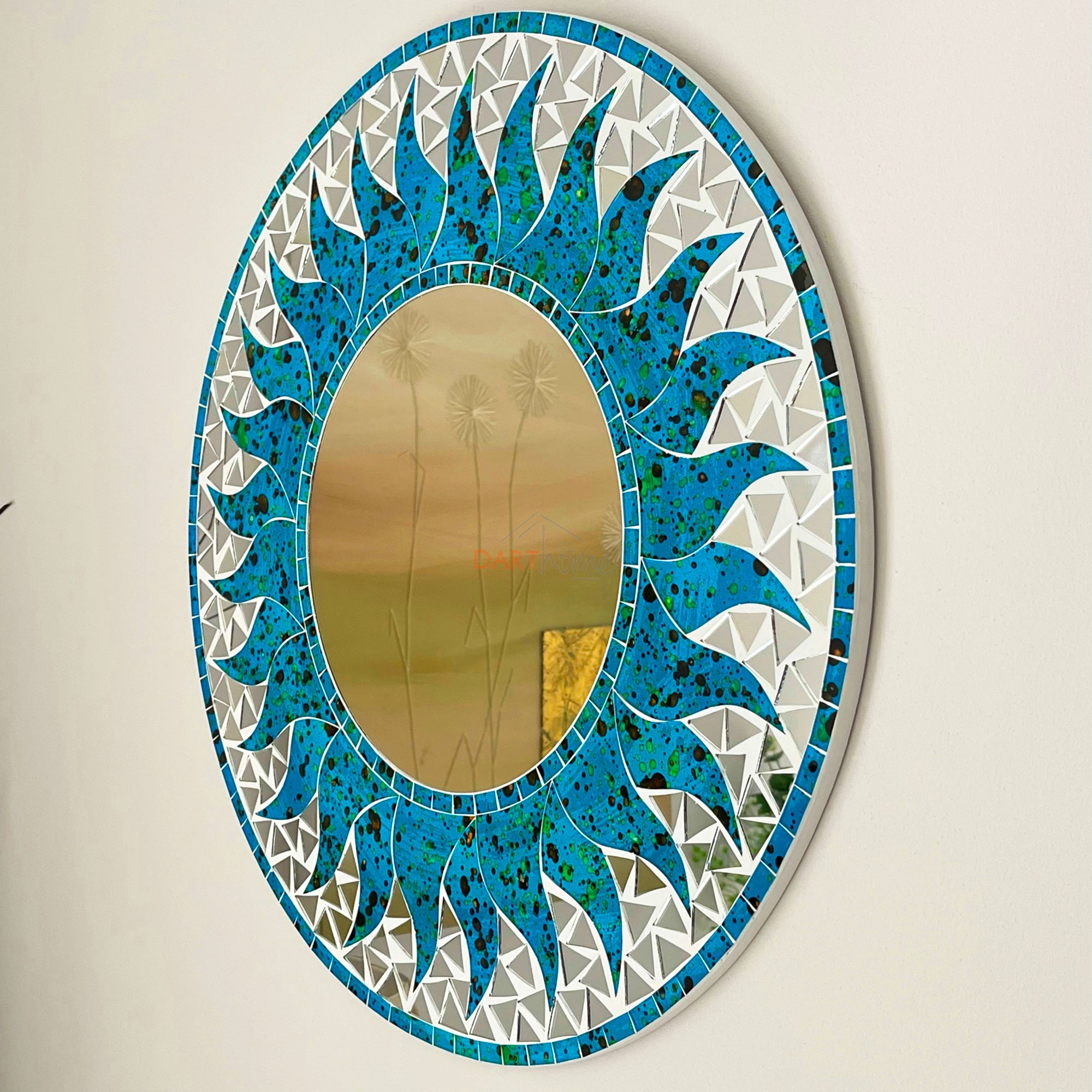 Blauer Sonnen-Mosaik-Wandspiegel, 50 cm