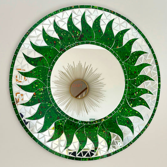 Green Sun Mosaic Wall Mirror 50cm