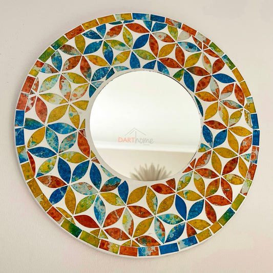 Multicoloured Round Glass Floral Mosaic Mirror