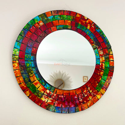 Handmade Orange & Red Glass Mosaic Wall Mirror Art