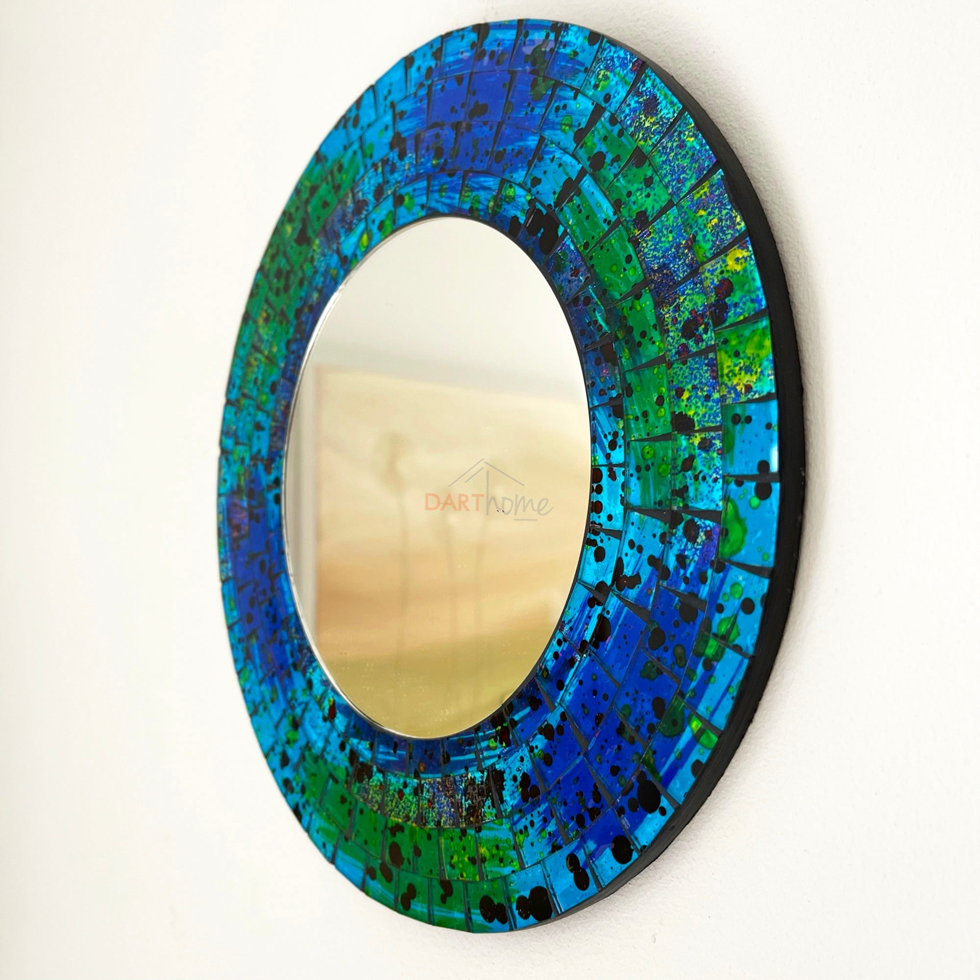 Handmade Teal Blue & Green Glass Mosaic Wall Mirror
