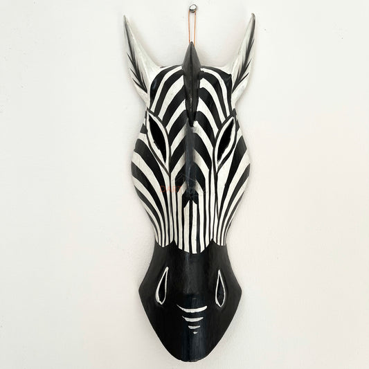 Handmade Wood Zebra Head Mask 30cm