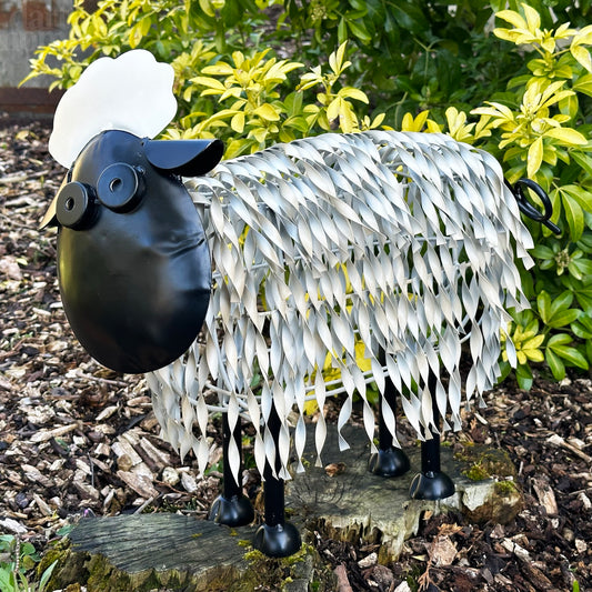 White Metal Garden Sheep Statue Large