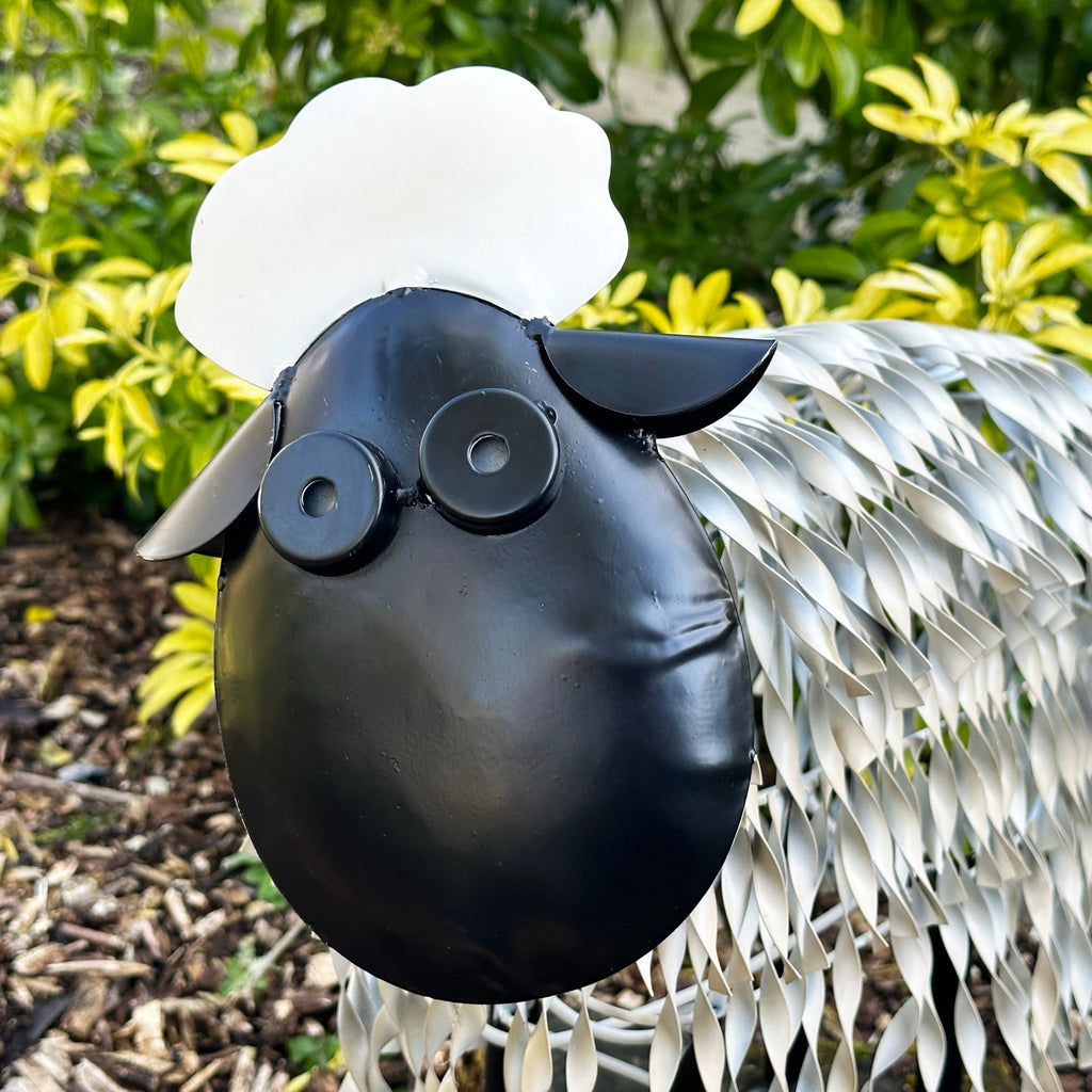 White Metal Garden Sheep Statue Large