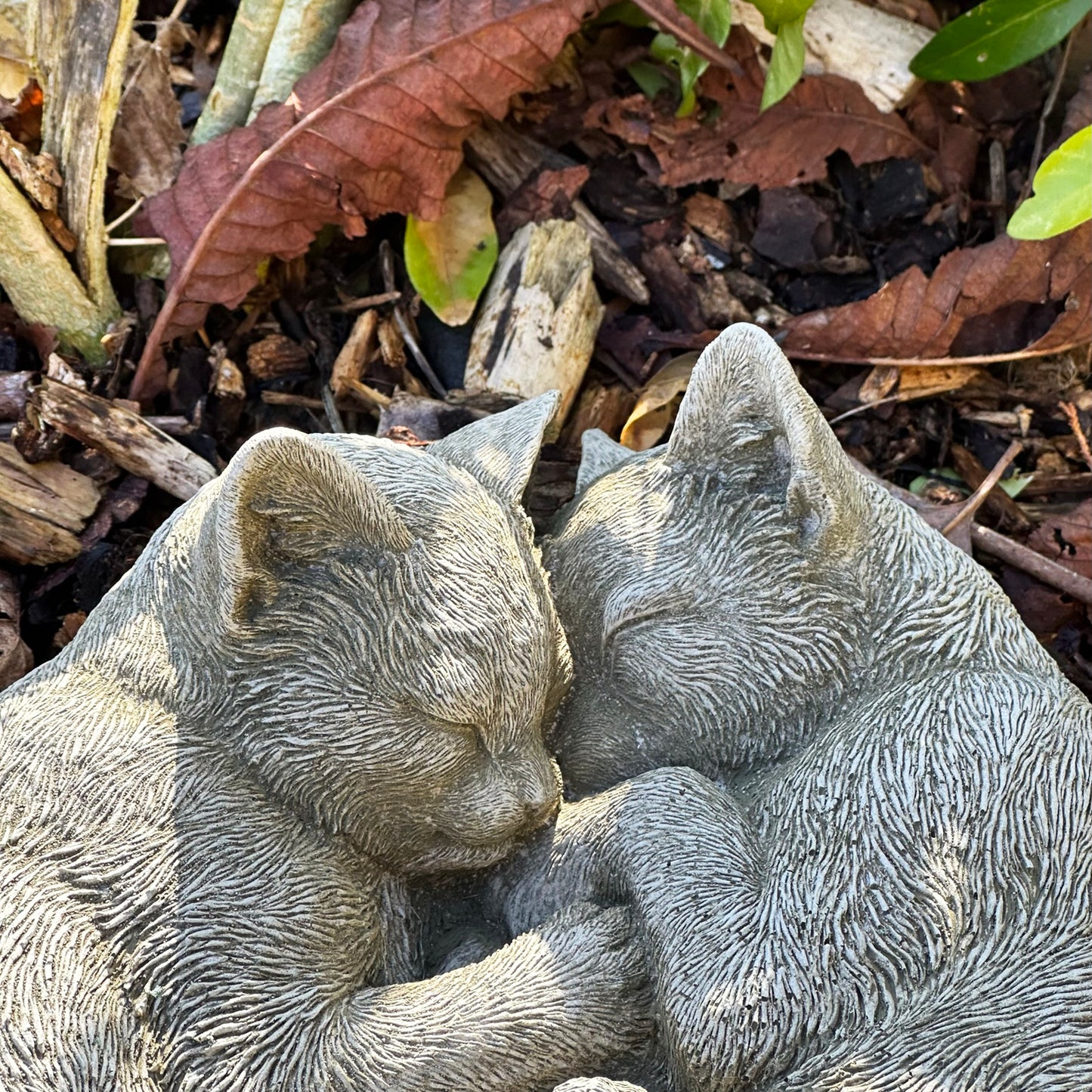 Stone Cuddling Love Cats Sculpture