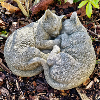 Stone Cuddling Love Cats Sculpture