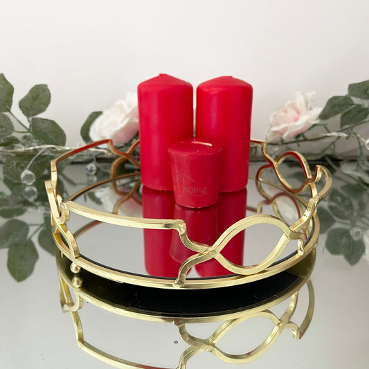 Round Gold Mirror Candle Tray