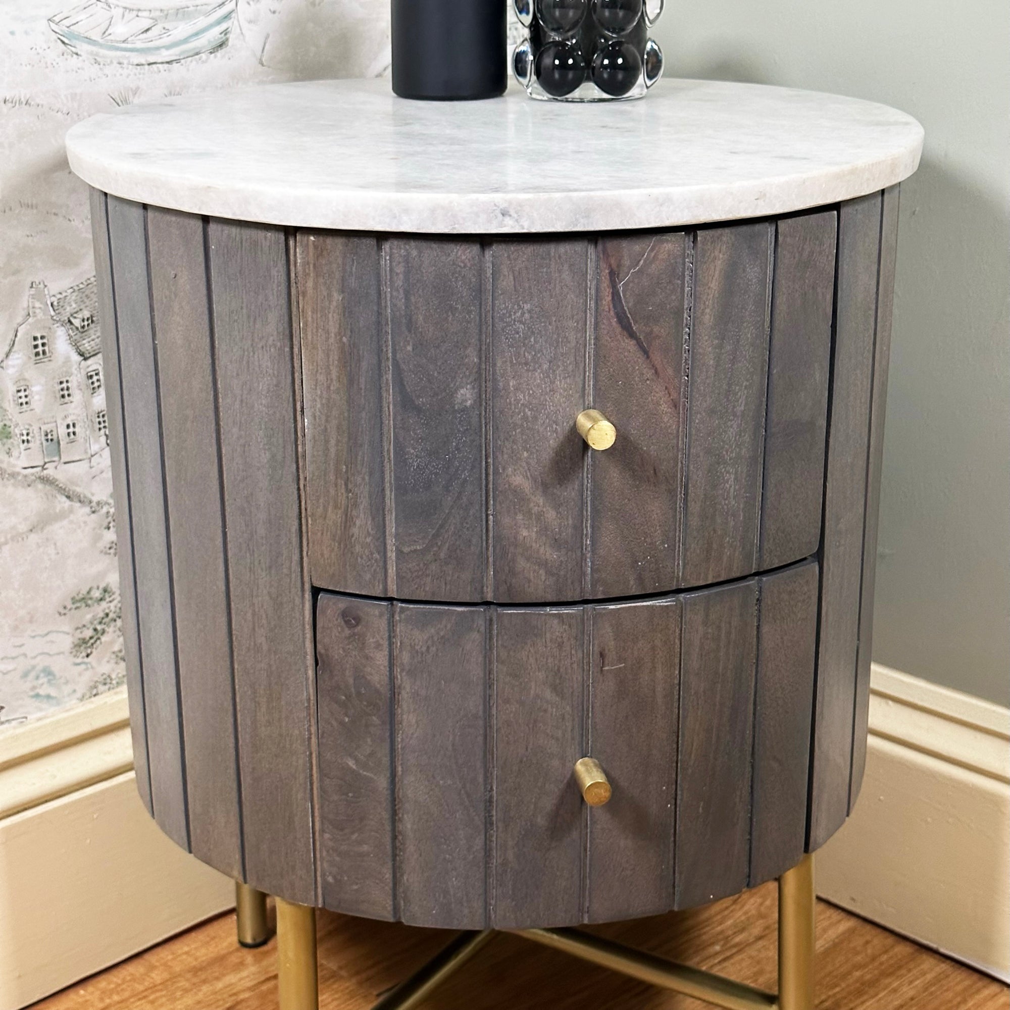 Marble Top Fluted Bedside Cabinet
