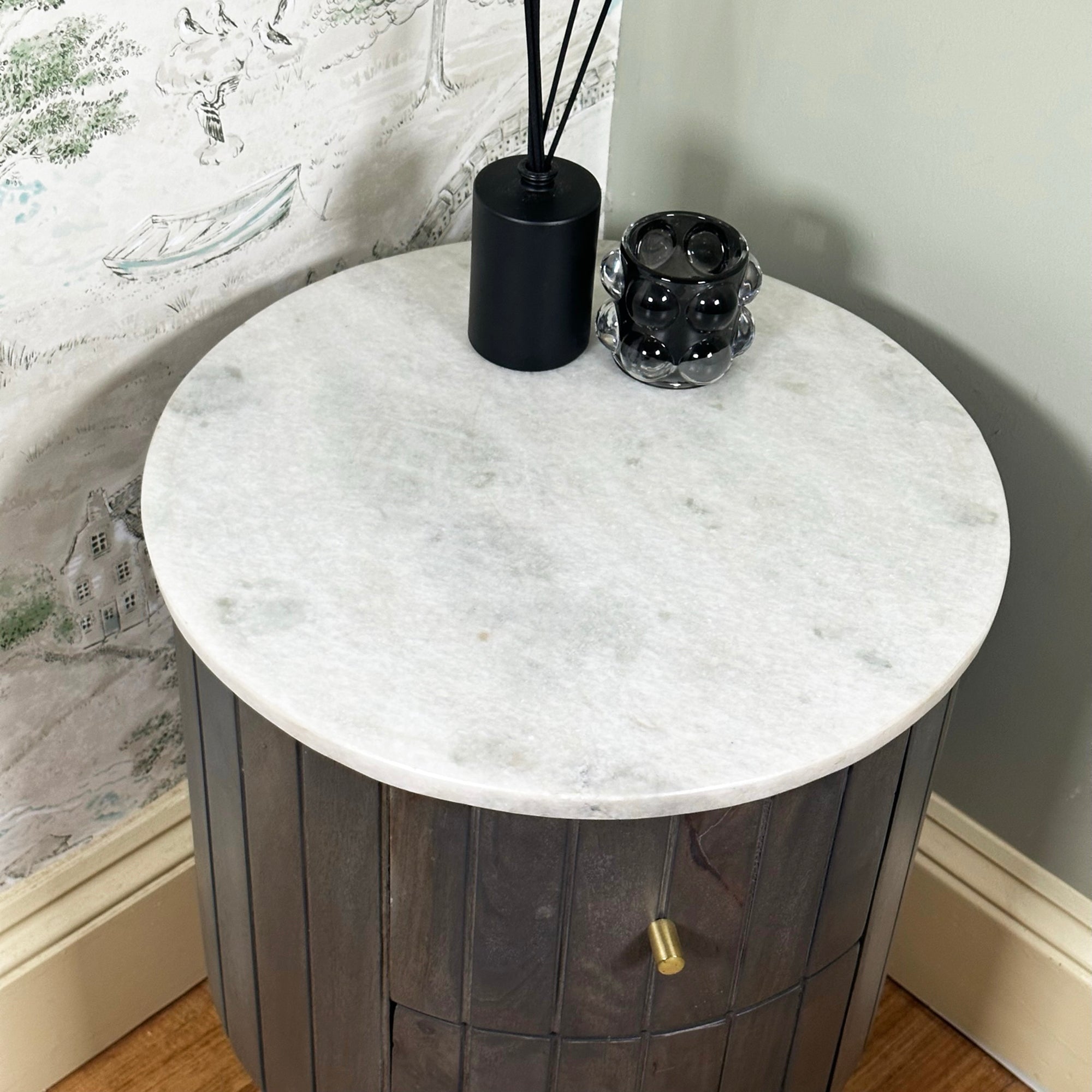 Marble Top Fluted Bedside Cabinet