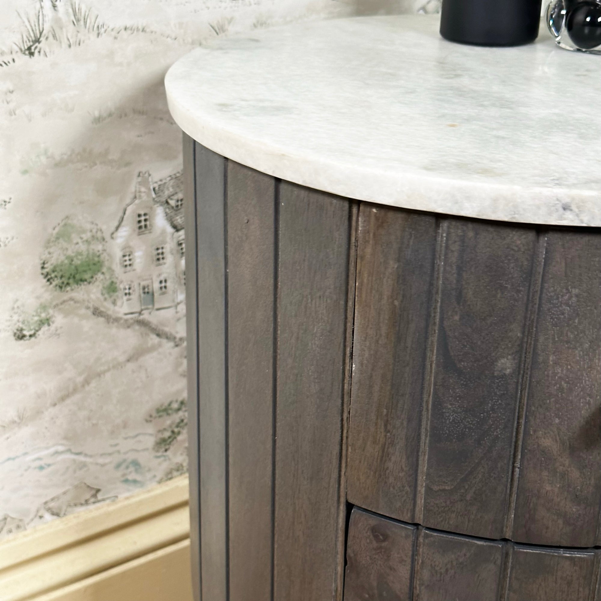 Marble Top Fluted Bedside Cabinet