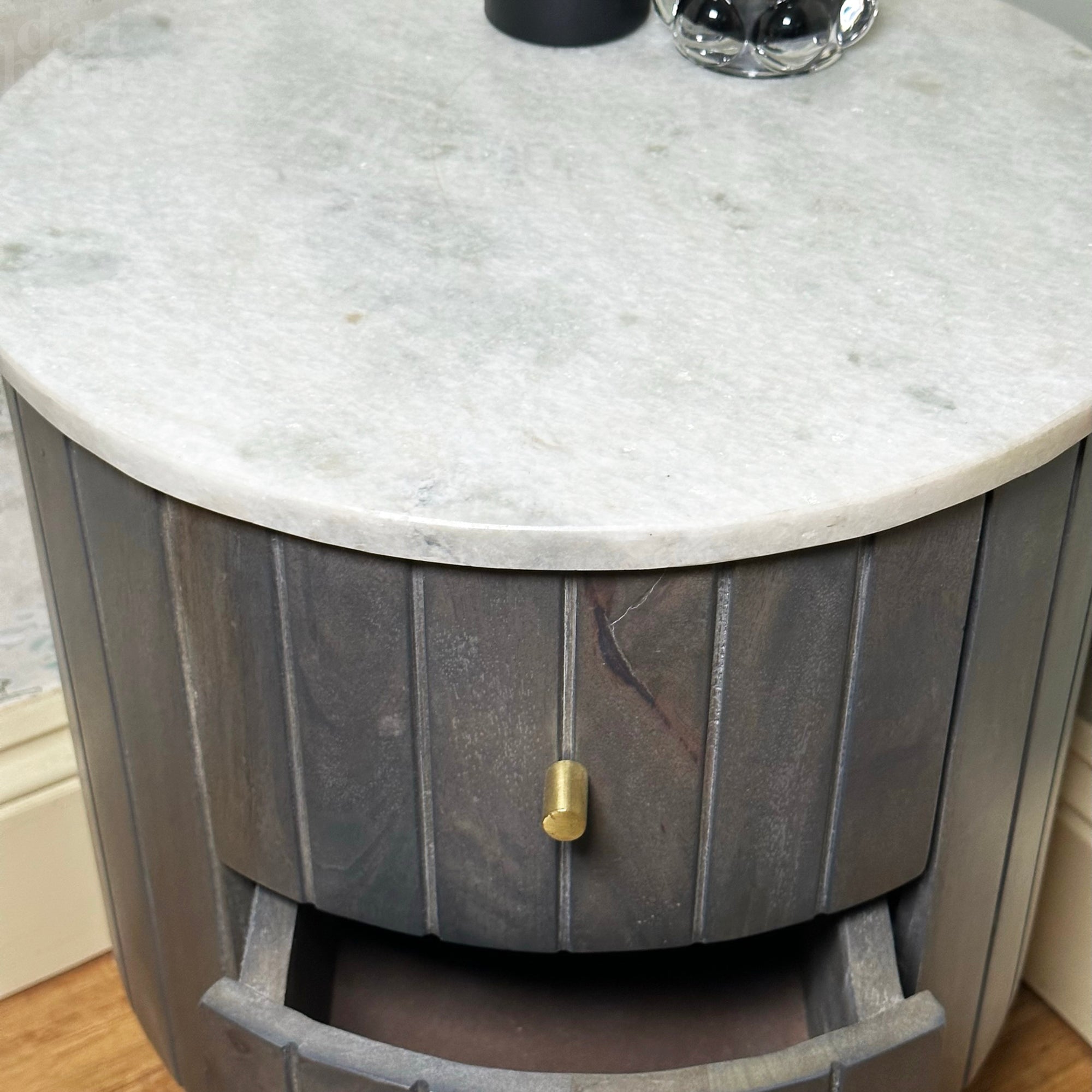 Marble Top Fluted Bedside Cabinet
