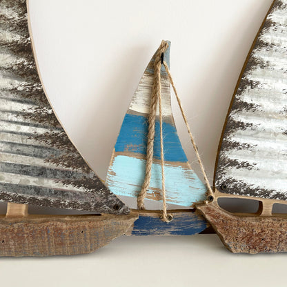 Wood & Metal Sailing Boat Wall Art 63cm