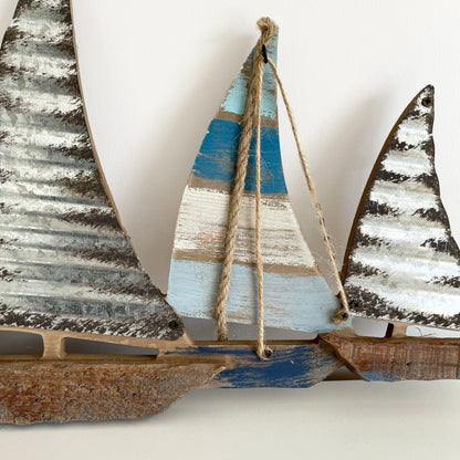 Wood & Metal Sailing Boat Wall Art 63cm