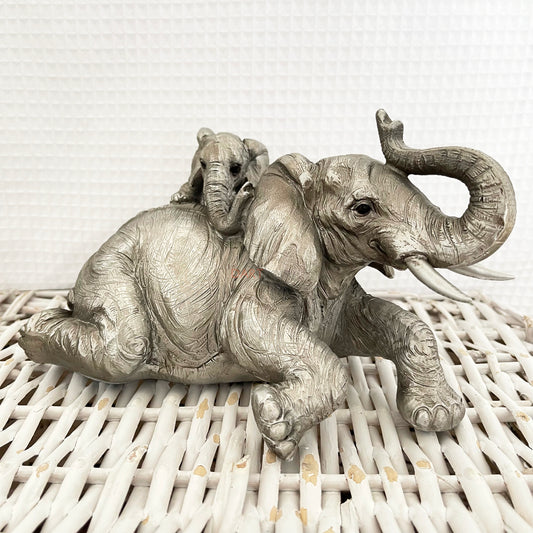 Silver Elephant And Climbing Baby Ornament