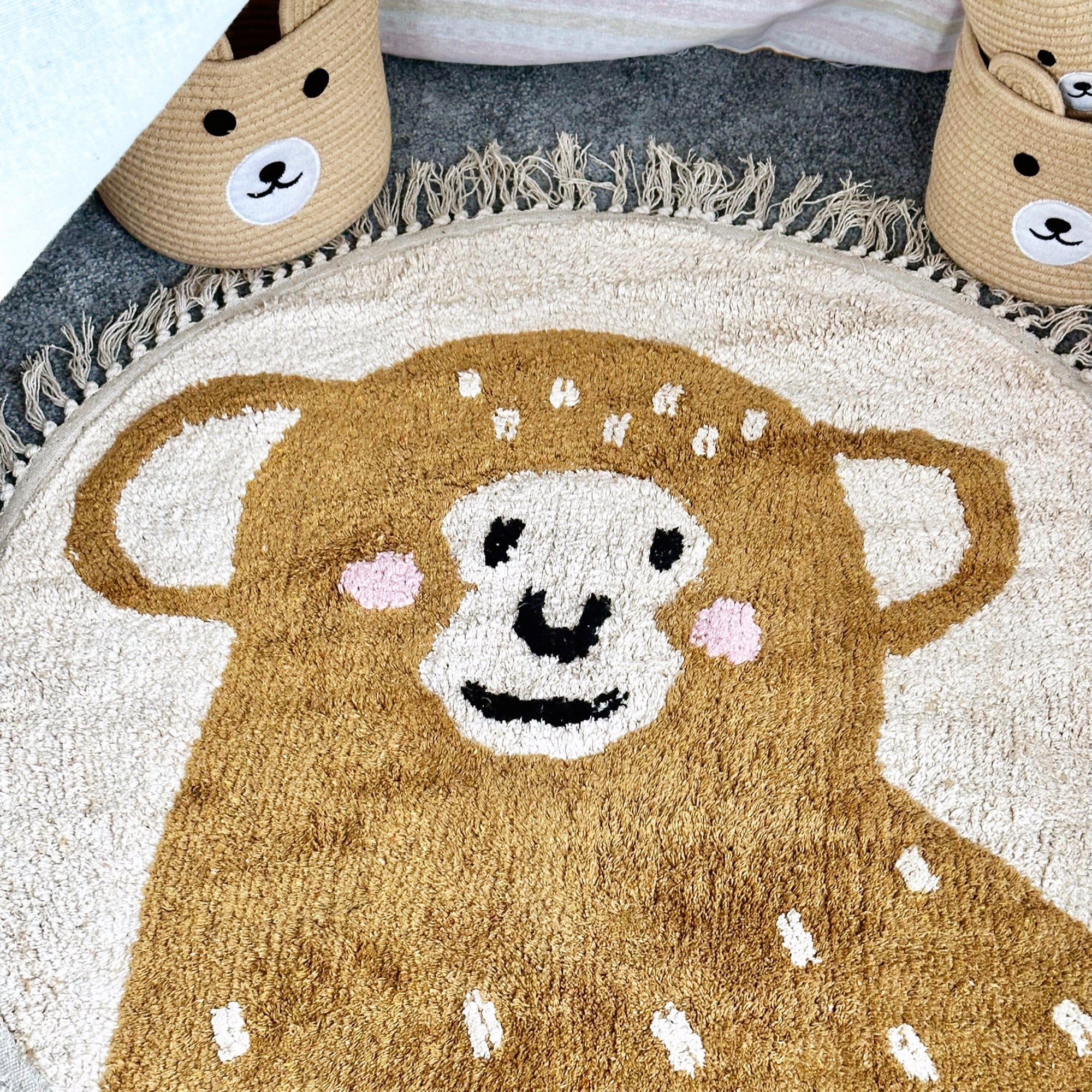 Tufted Cotton Monkey Floor Rug With Tassels