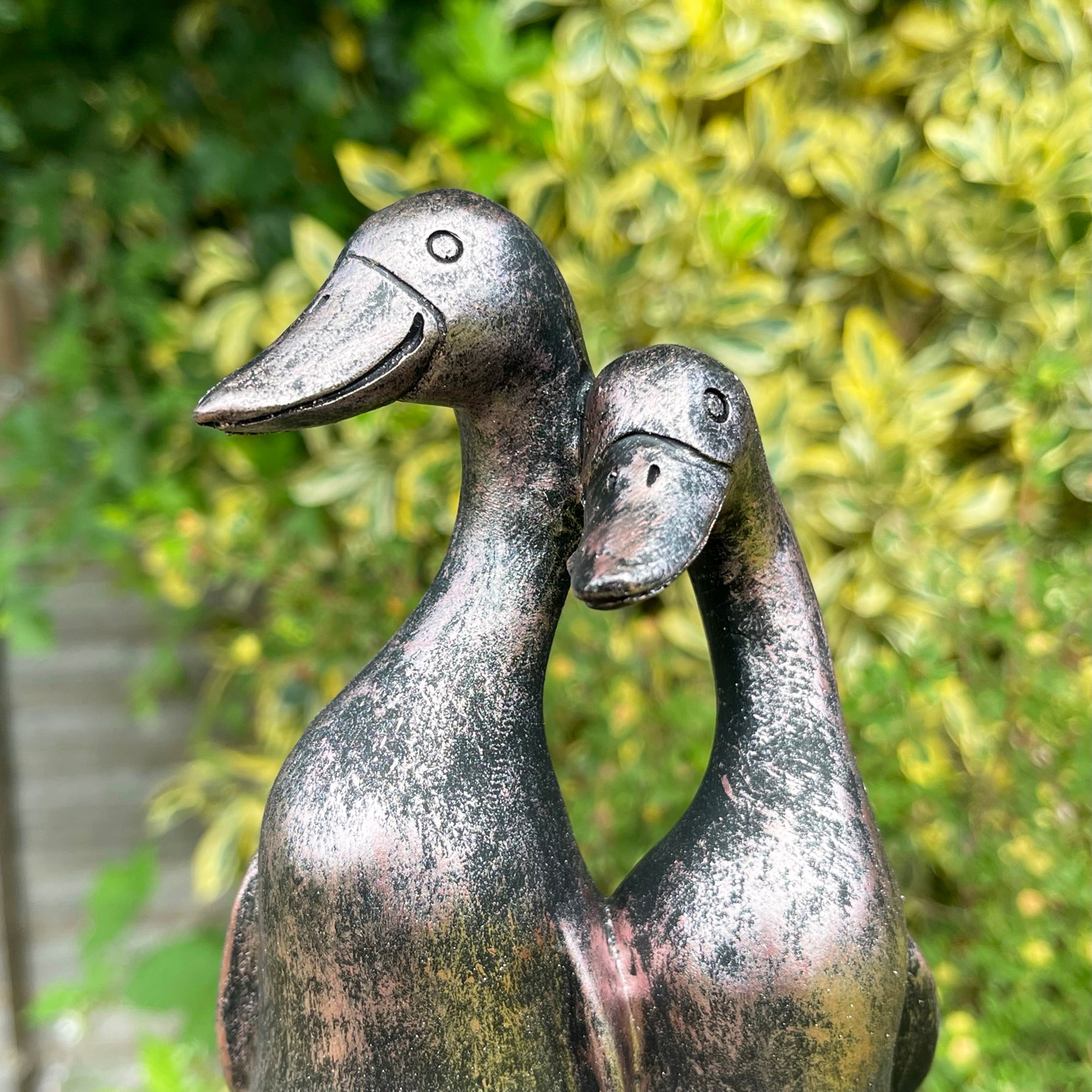 Bronze Resin Duck Pair Garden Sculpture 19cm