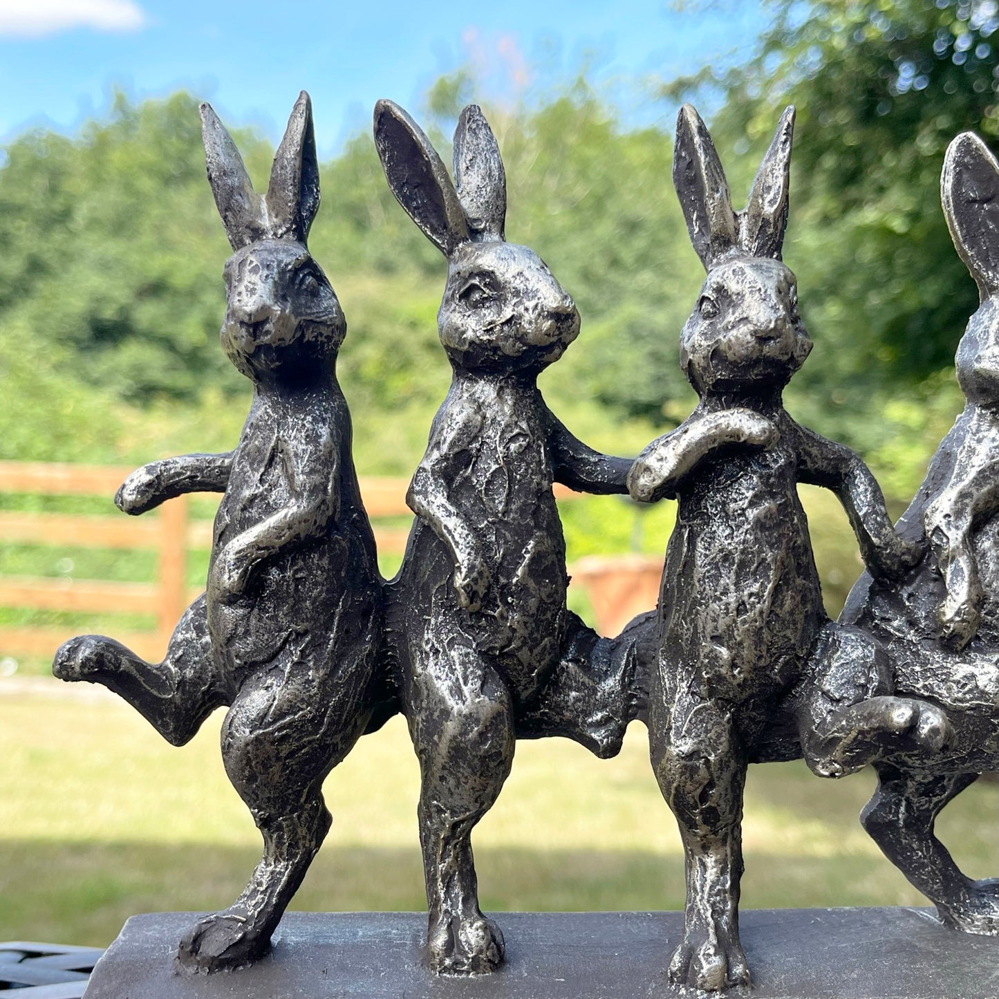 Antique Gold Five Dancing Hares Sculpture