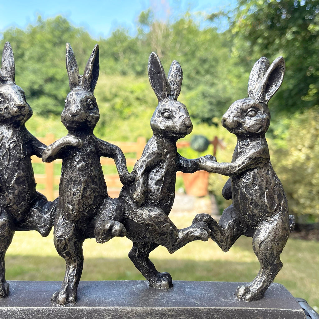 Antique Gold Five Dancing Hares Sculpture