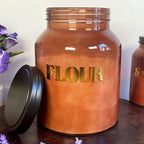 Set Of 5 Amber Glass Storage Jars