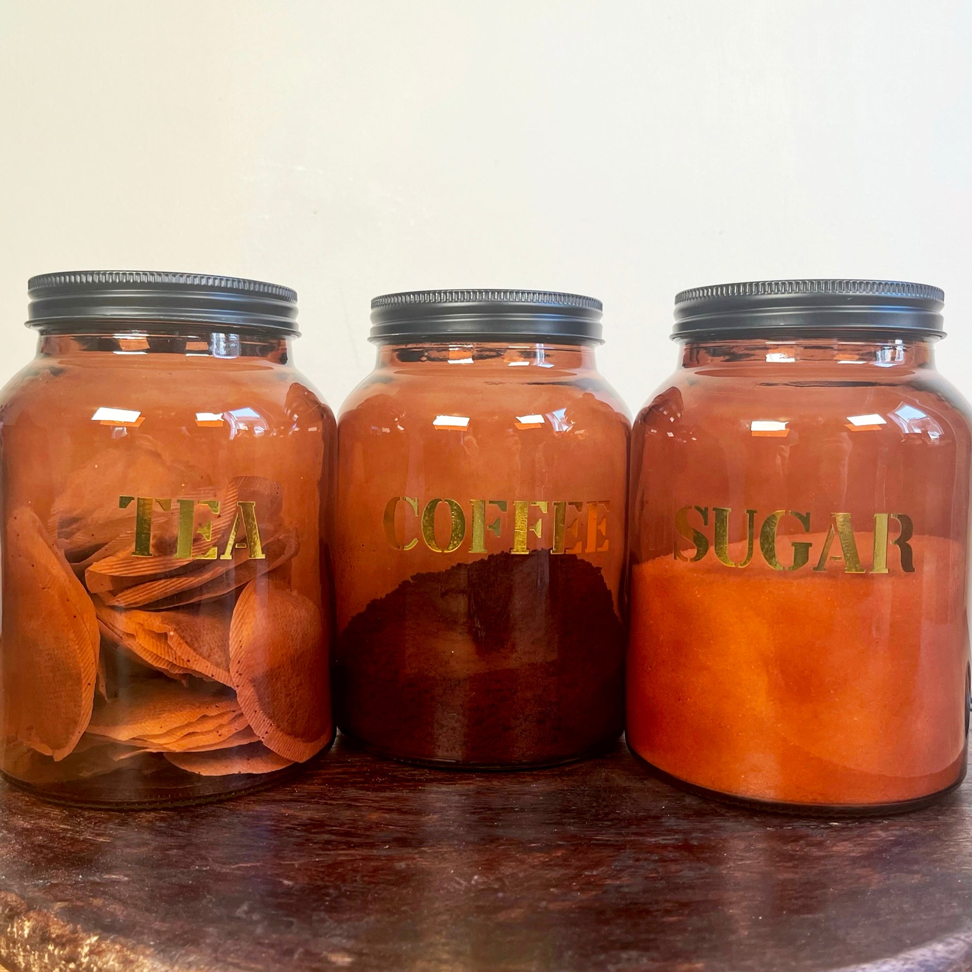 Amber Glass Tea Coffee Sugar Jars
