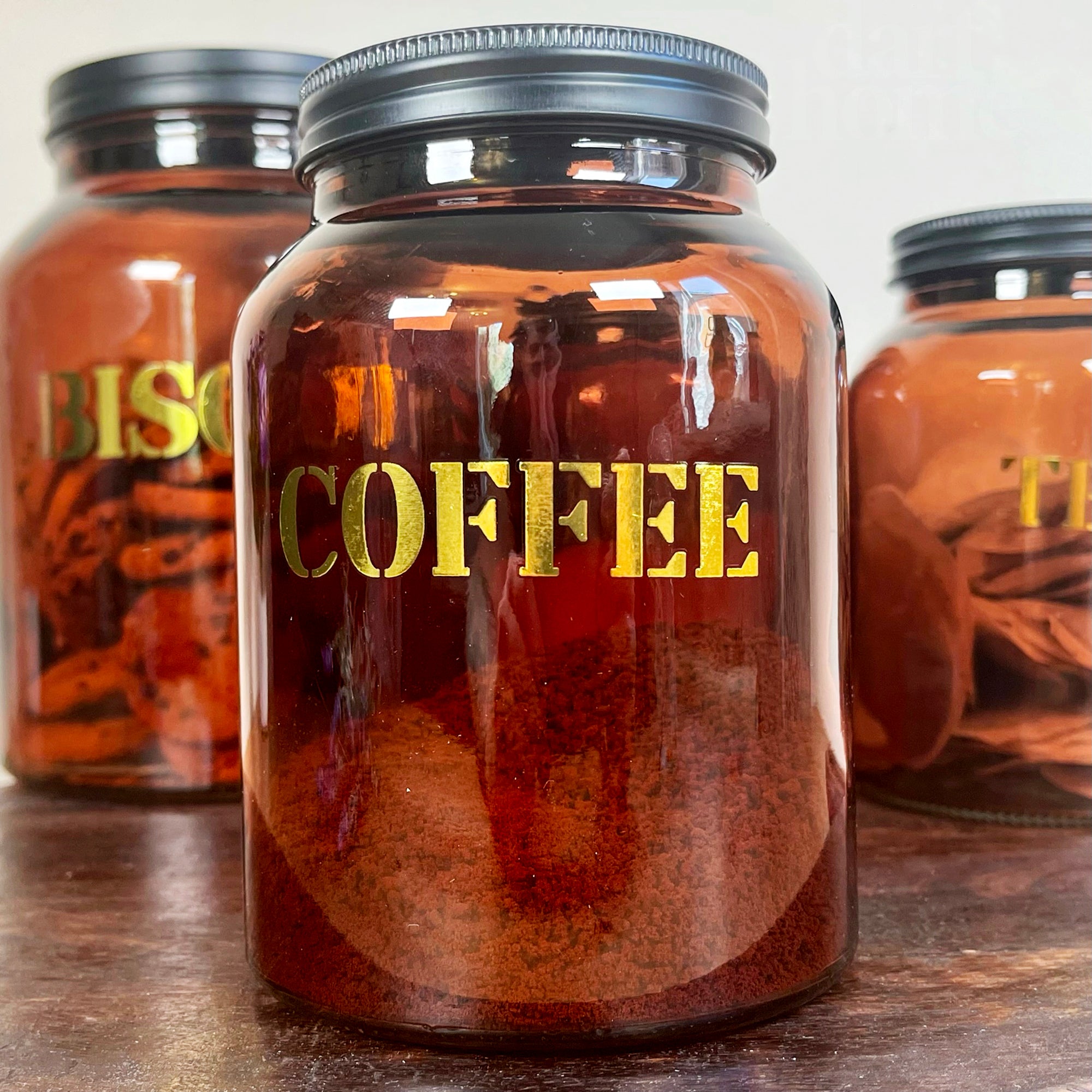 Amber Glass Tea Coffee Sugar Jars