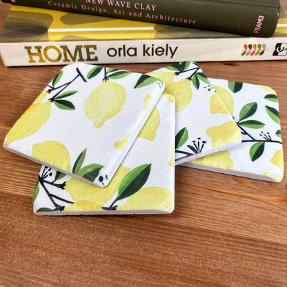 Set Of 4 Resin Lemon Tree Coasters