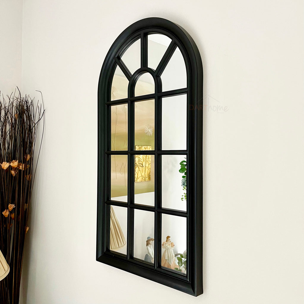 Schwarzer Wandspiegel mit gewölbtem Fenster, 70 cm
