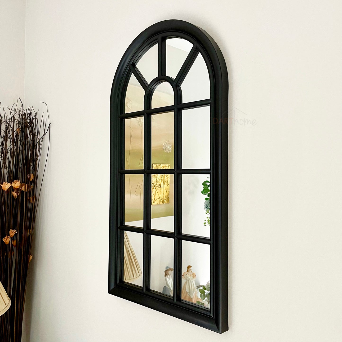 Black Arched Window Wall Mirror 70cm