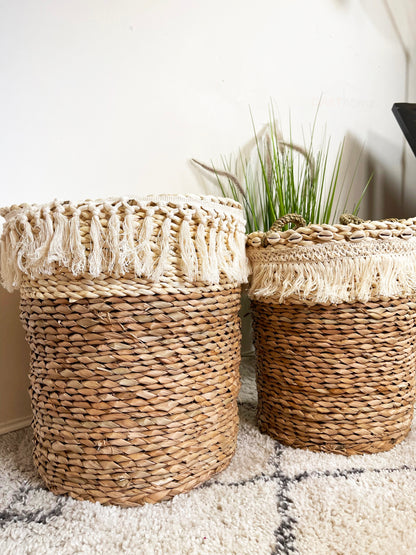 Set Of 2 Woven Hessian Storage Baskets