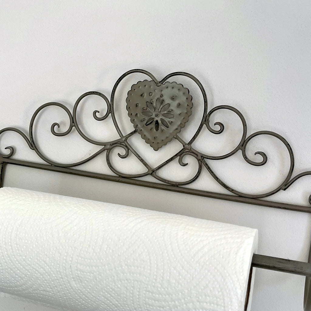 Grey Lattice Heart Kitchen Roll Holder