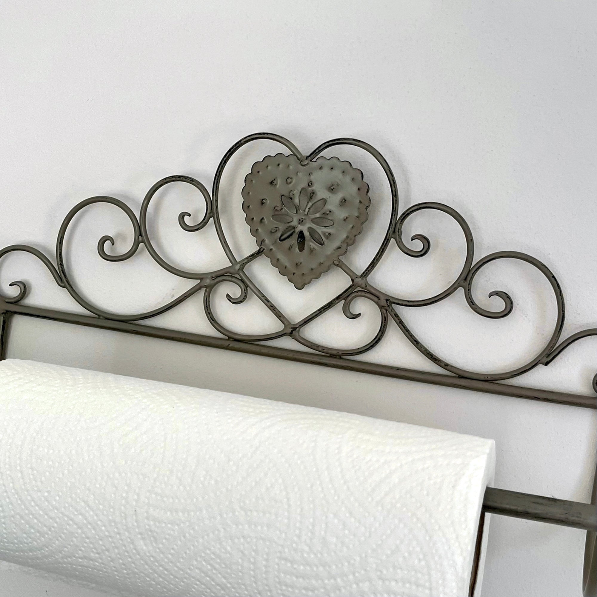 Grey Lattice Heart Kitchen Roll Holder