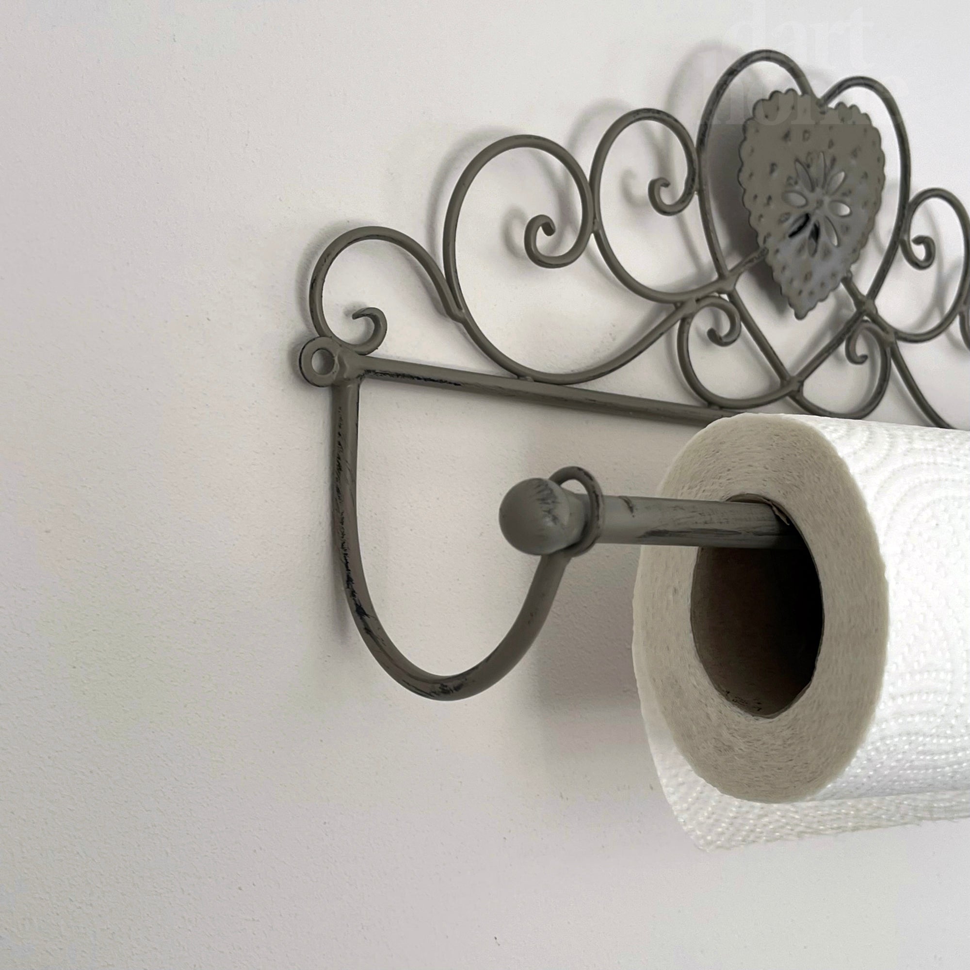 Grey Lattice Heart Kitchen Roll Holder