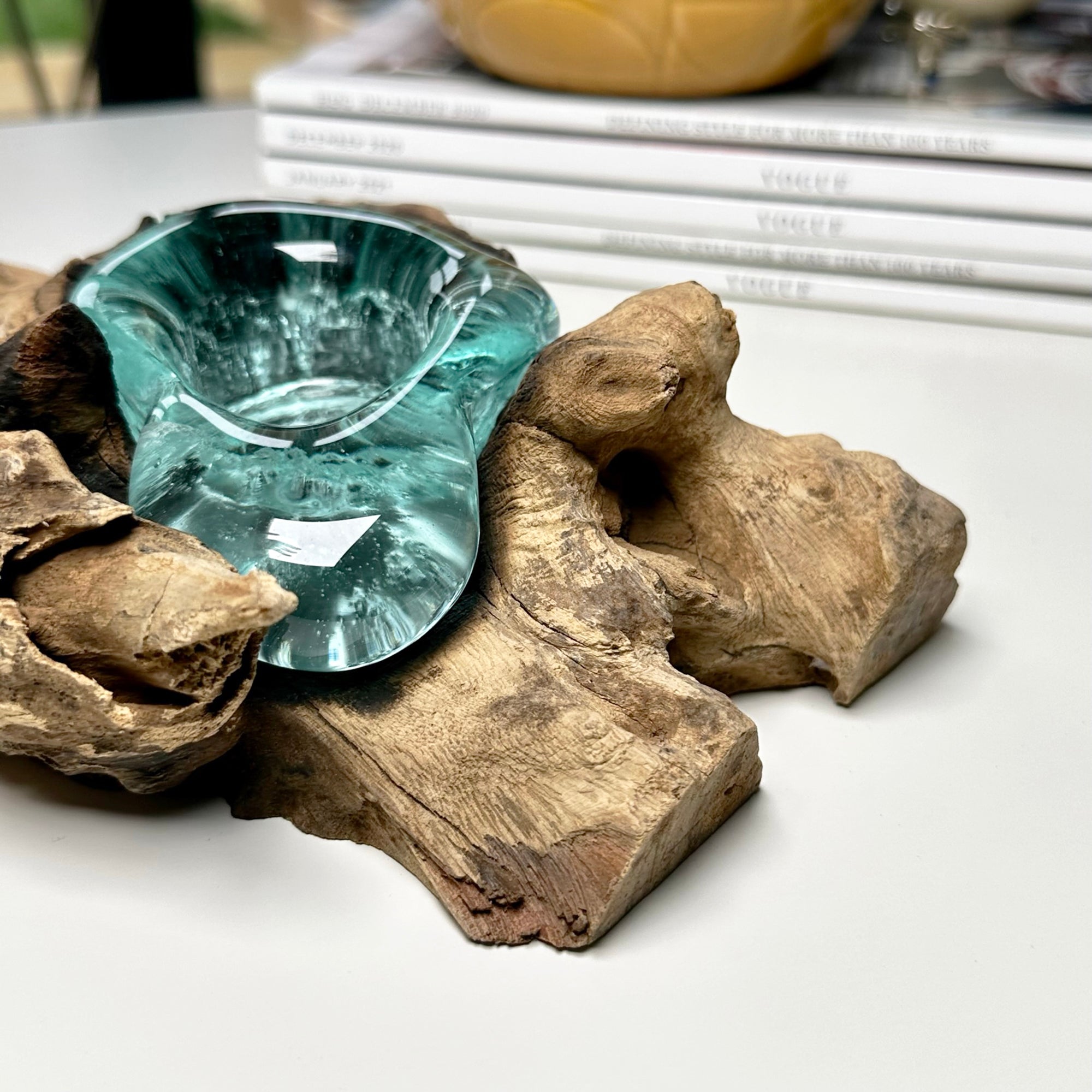 Molten Tea Light Holder On Teak Root Stand