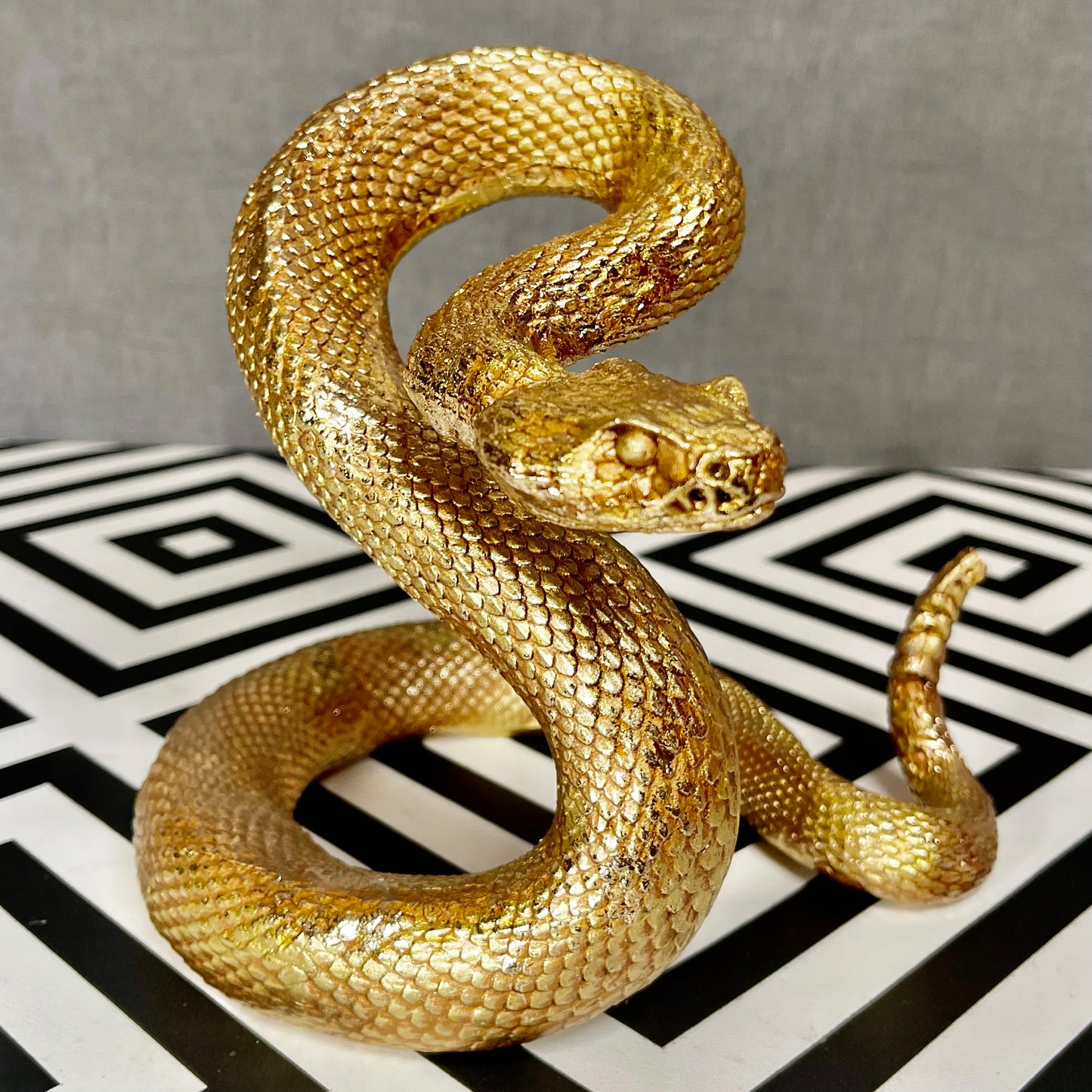 Gold Resin Coiled Serpent Snake Ornament