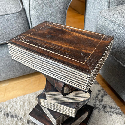 Wooden Book Stack Side Table