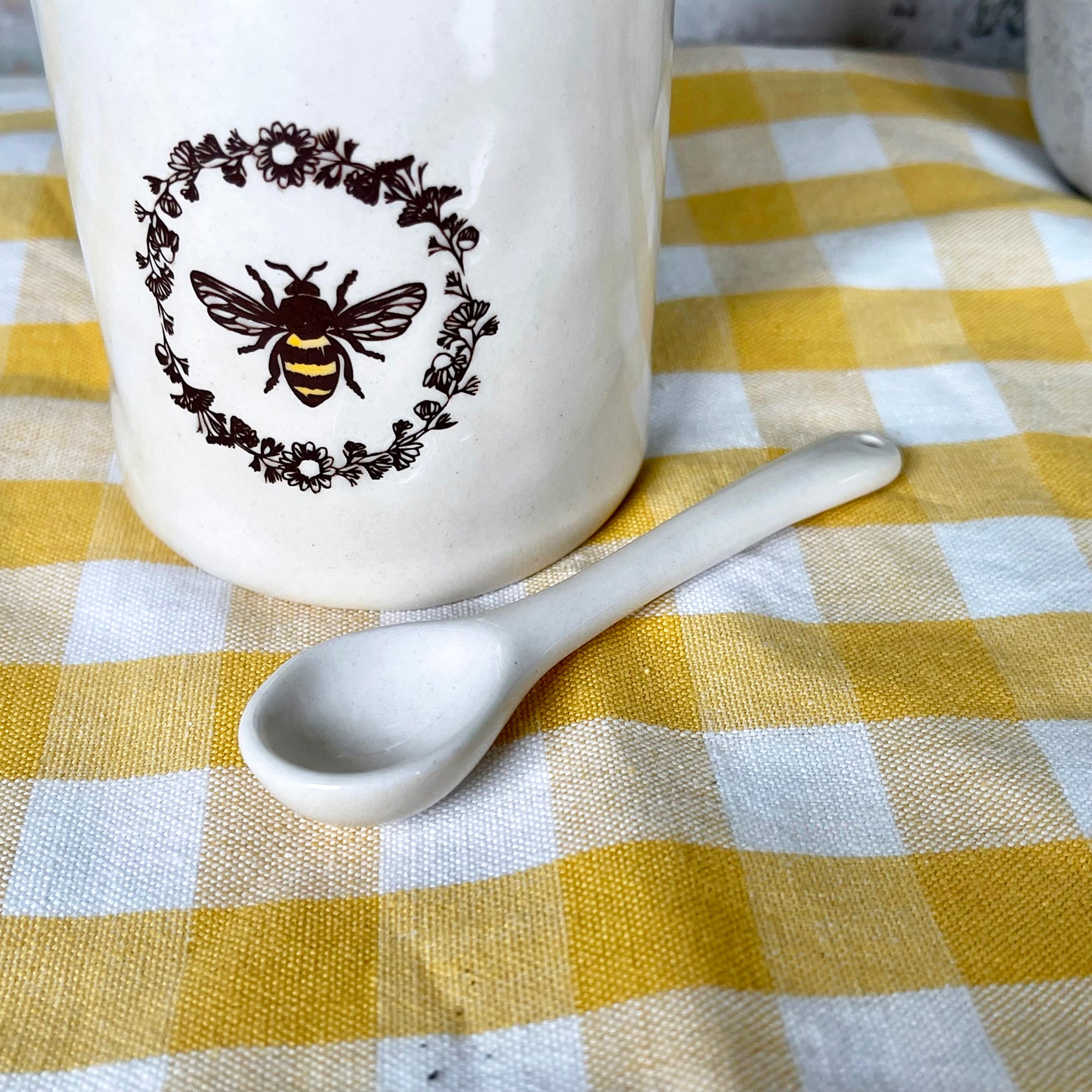 Ceramic Queen Bee Sugar Pot With Lid & Spoon