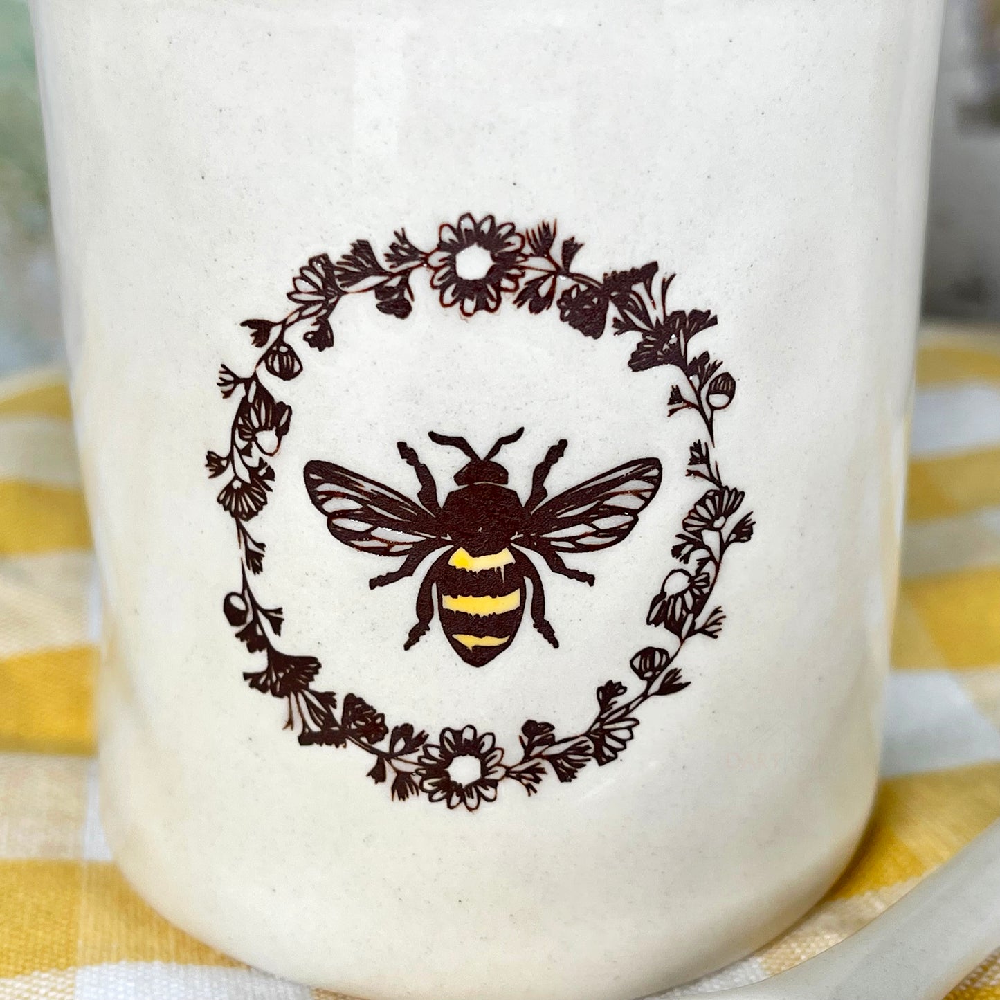 Ceramic Queen Bee Sugar Pot With Lid & Spoon