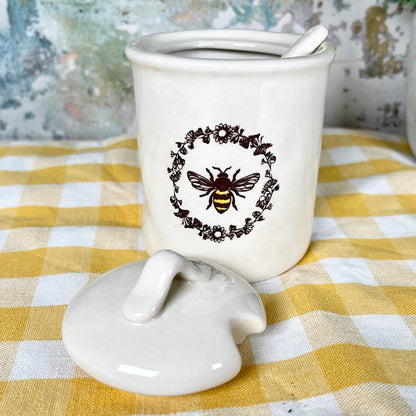 Ceramic Queen Bee Sugar Pot With Lid & Spoon