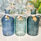 Set Of 3 Blue Glass Vases With Nautical Pendants