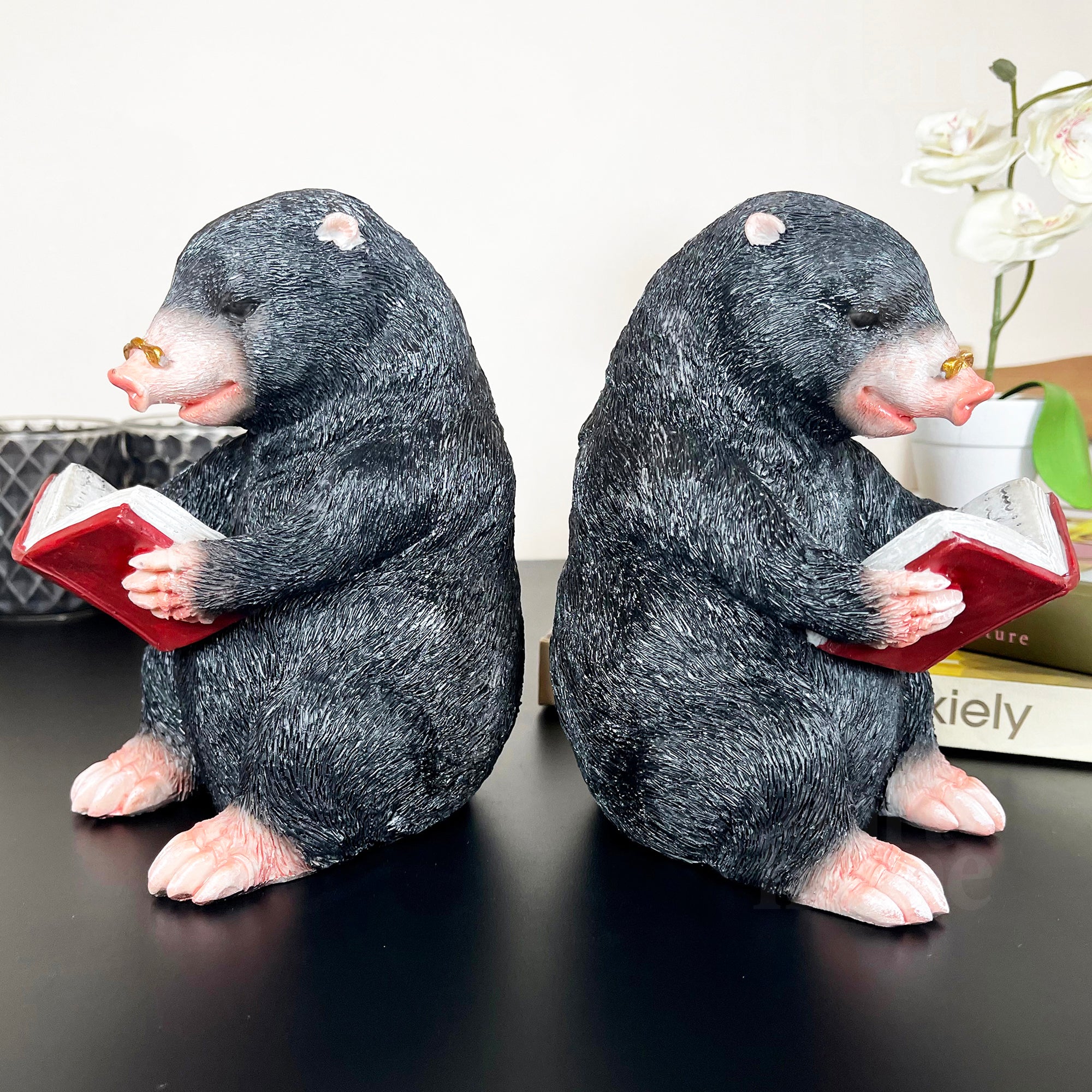 Black Reading Mole Bookends