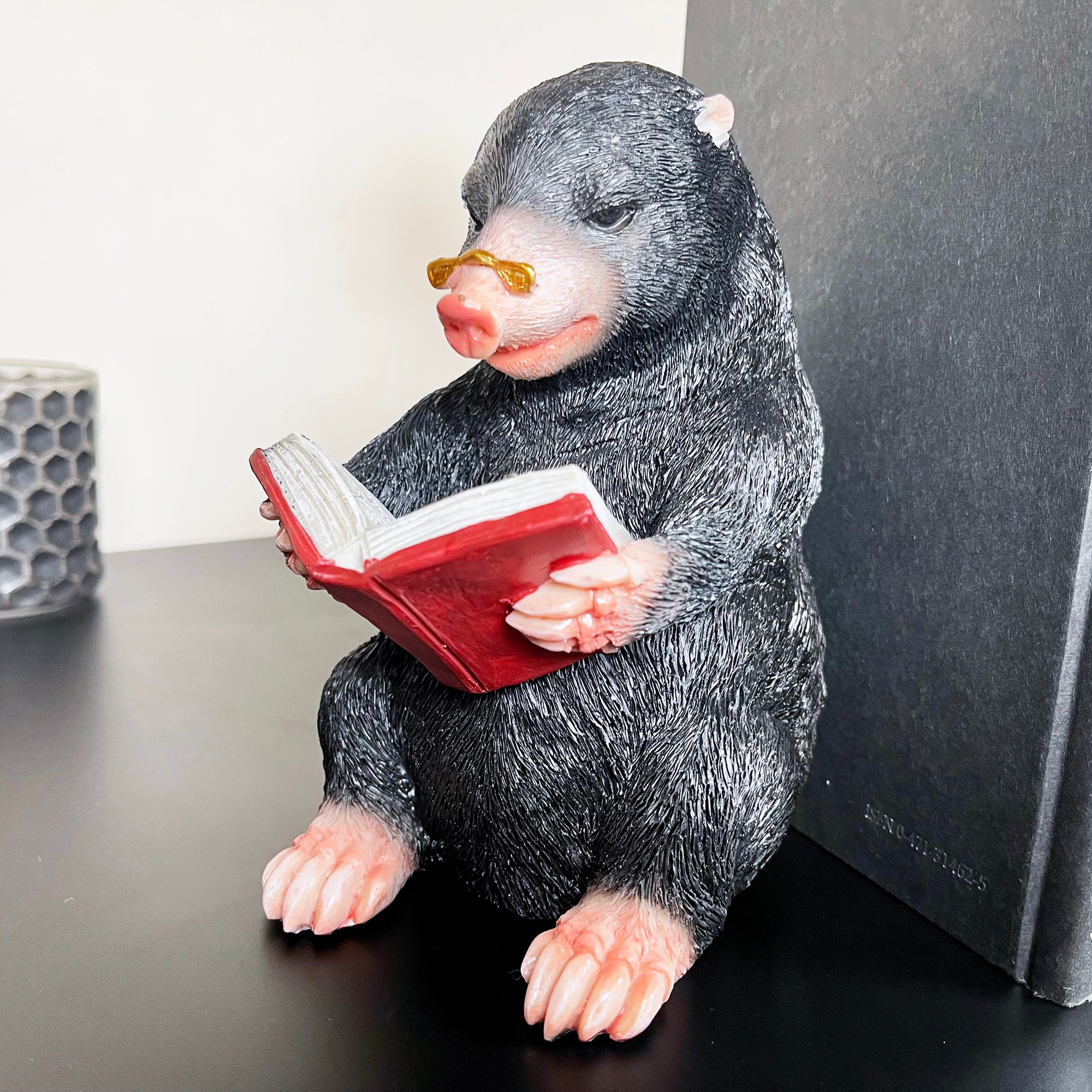 Black Reading Mole Bookends