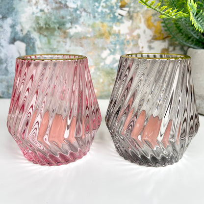 Ribbed Glass Candle Holders Set Of 2