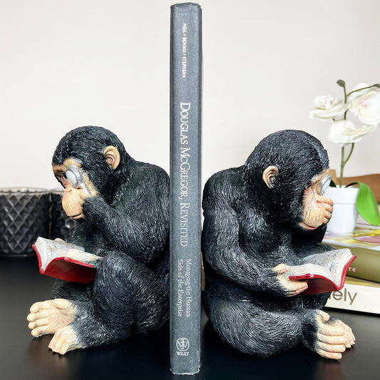 Black Reading Monkey Bookends