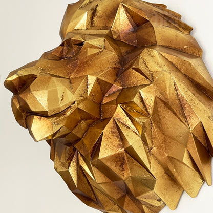 Geometric Gold Lions Wall Head