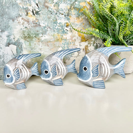 Set Of 3 Blue Angel Fish Ornaments