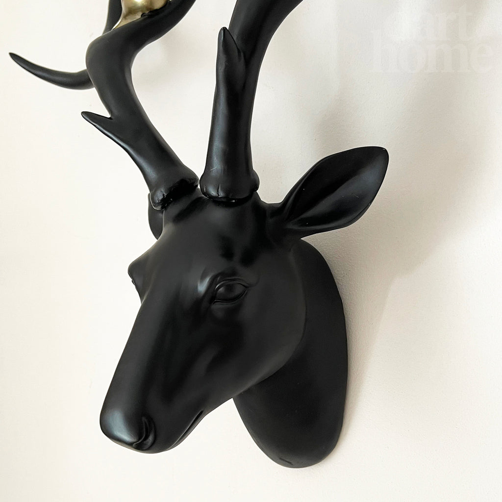 Black Stags Head With Gold Bird Decoration